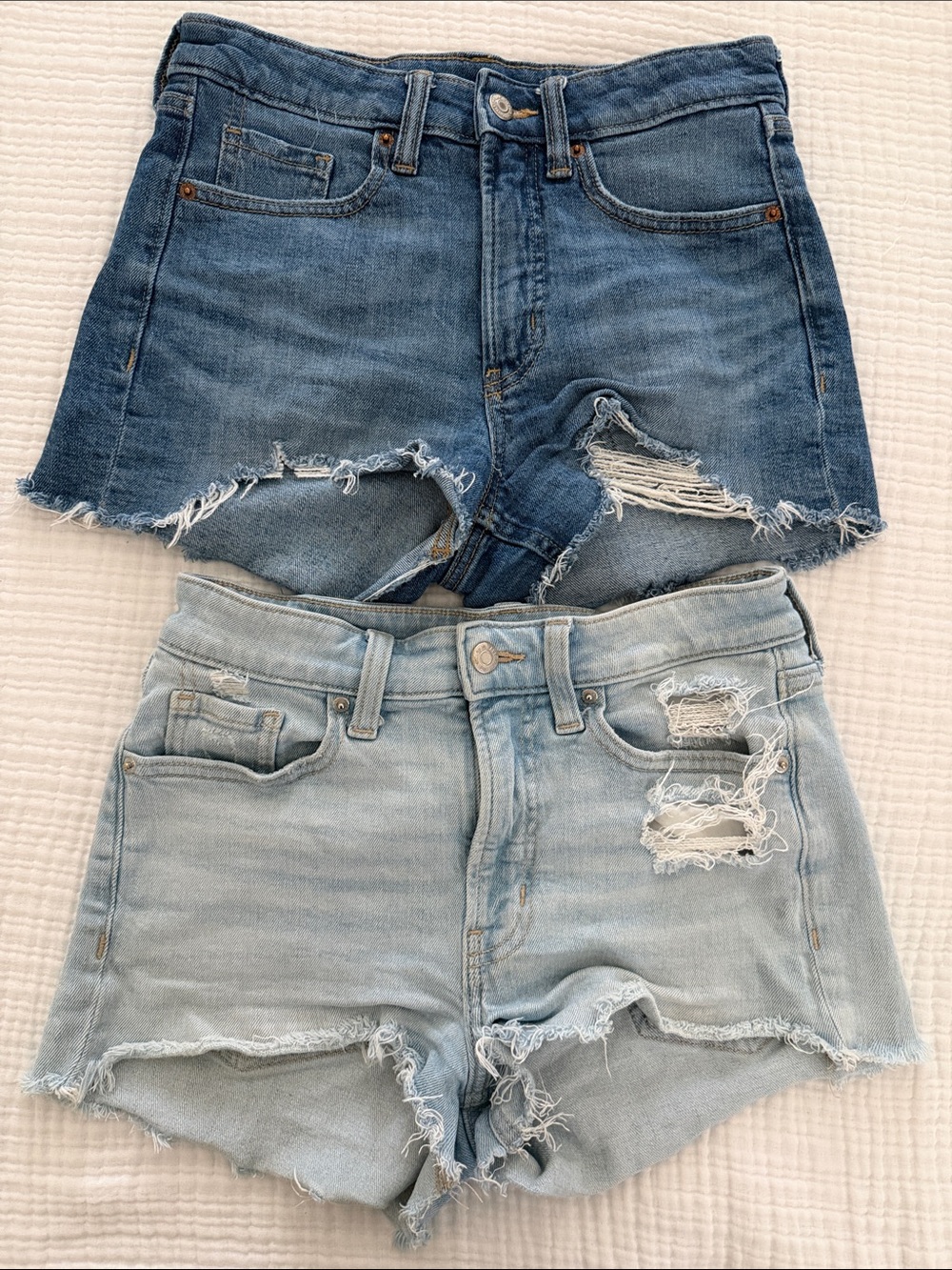 Old Navy Pair of OG High Rise Distressed Denim Shorts - Dark and Light Wash